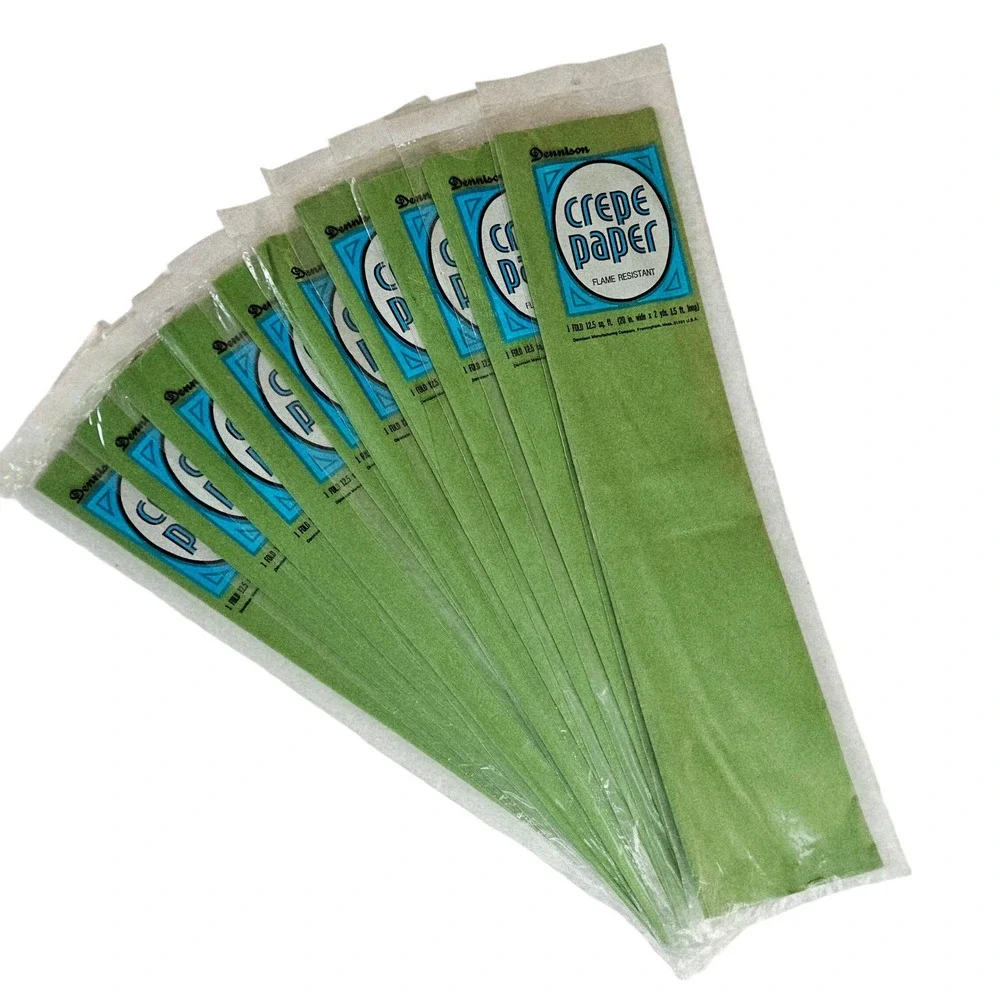 Dennison Green Flame‎ Resistant Crepe Paper 10 Folds Vintage Craft Supplies Bulk